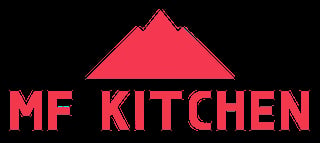 MF Kitchen logo featuring a red triangle above bold red text on black background